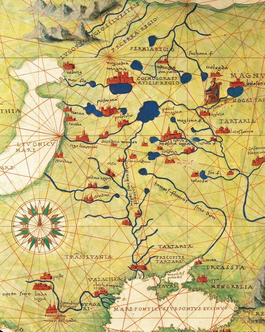 Øst-Europa og Sentral-Asia: Transilvania og Russland, fra Atlas of the World i trettitre kart, av Battista Agnese av Battista Agnese