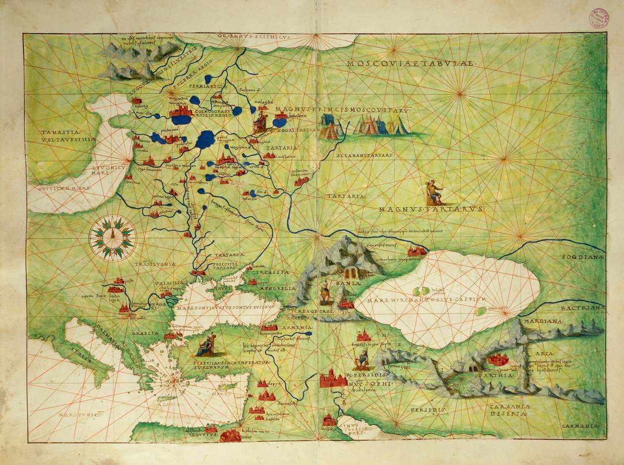 Øst-Europa og Sentral-Asia, fra Atlas of the World i trettitre kart, av Battista Agnese av Battista Agnese