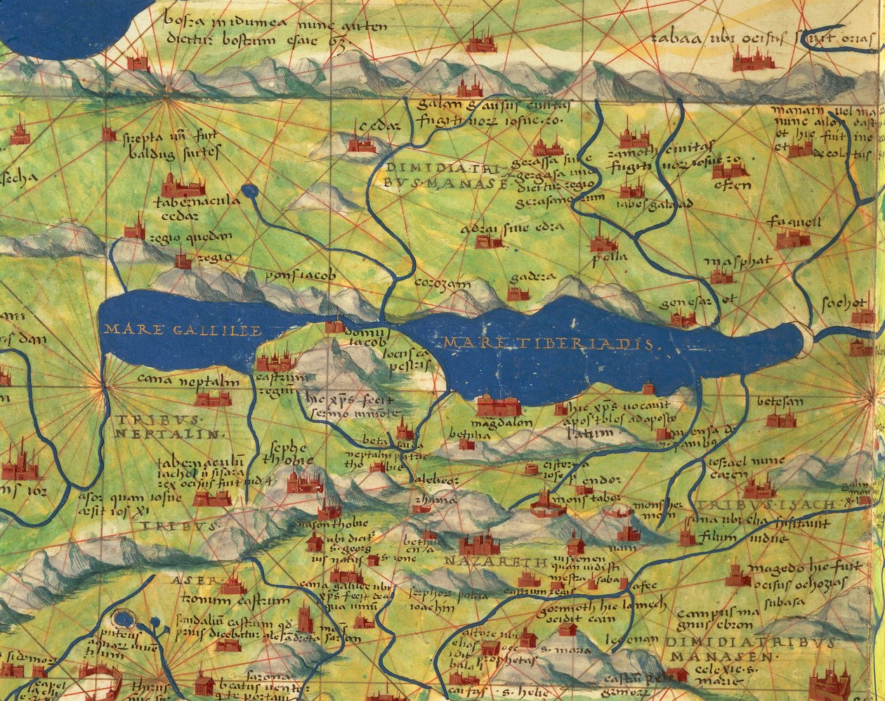 Det hellige land, Israel og Palestina: Genesaretsjøen og byen Tiberias, fra Atlas of the World i trettitre kart, av Battista Agnese av Battista Agnese