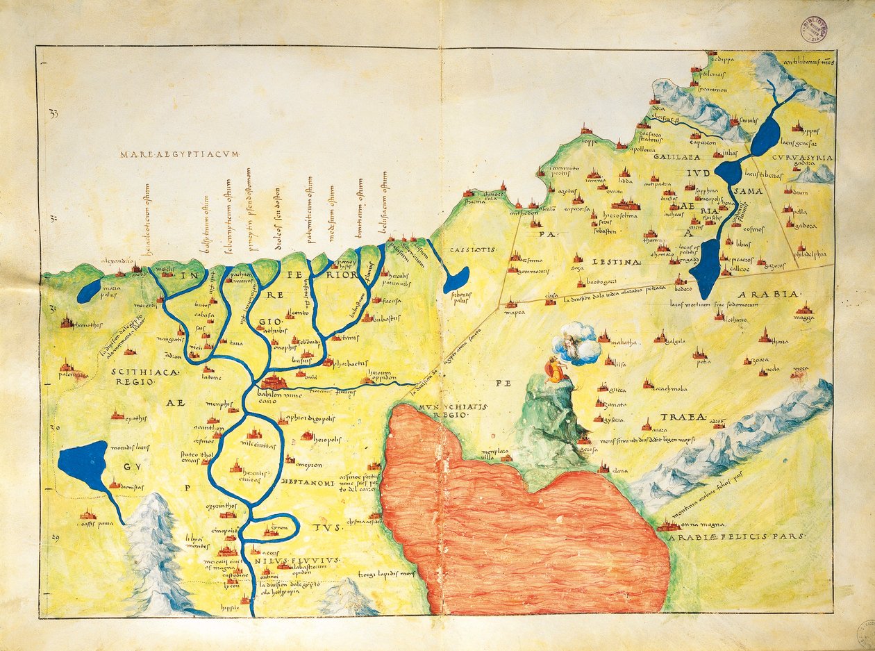 Nilens delta, Rødehavet og Sinai-fjellet, fra Atlas of the World i trettitre kart, av Battista Agnese av Battista Agnese