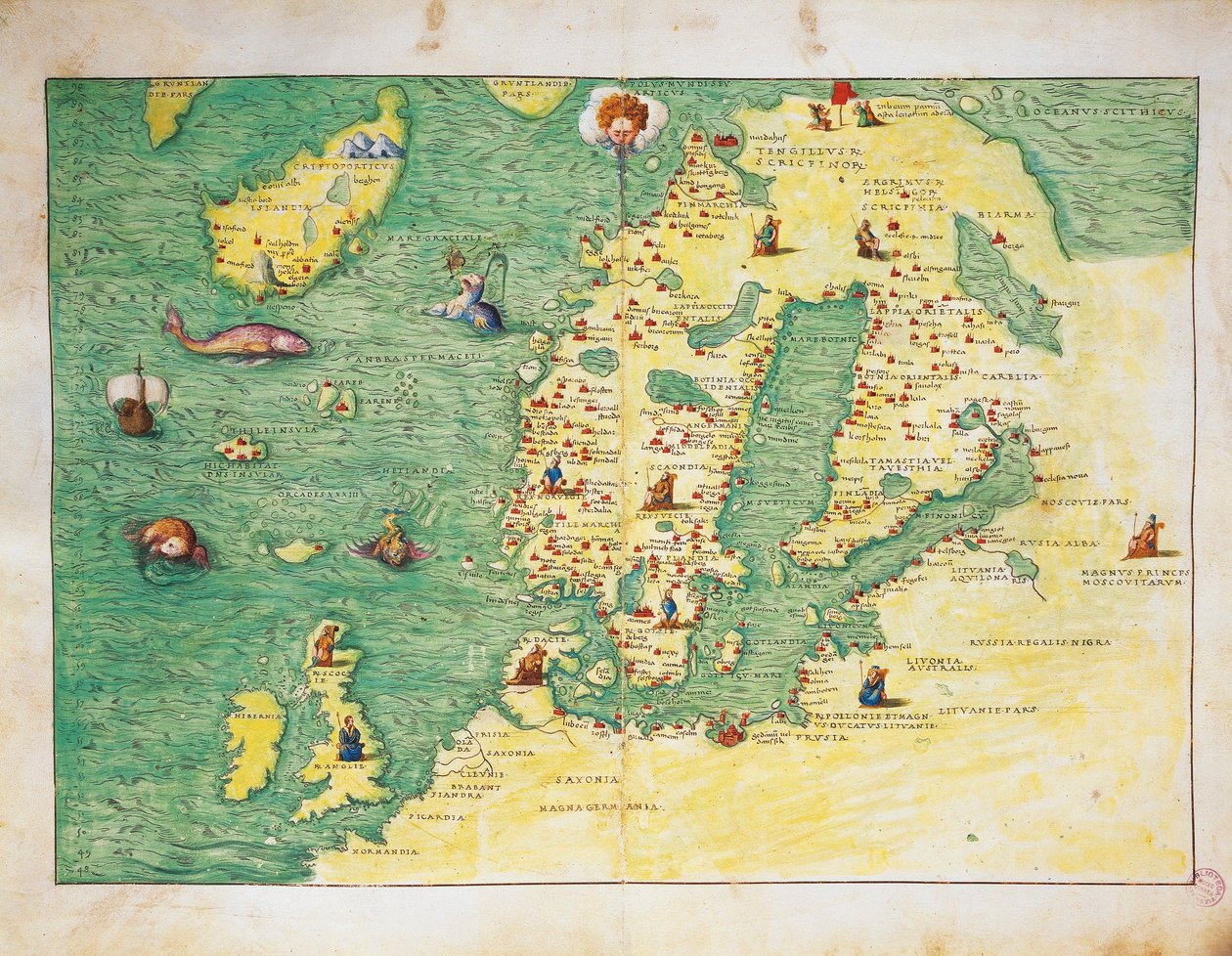 Nord-Europa, fra Atlas of the World i trettitre kart, av Battista Agnese av Battista Agnese