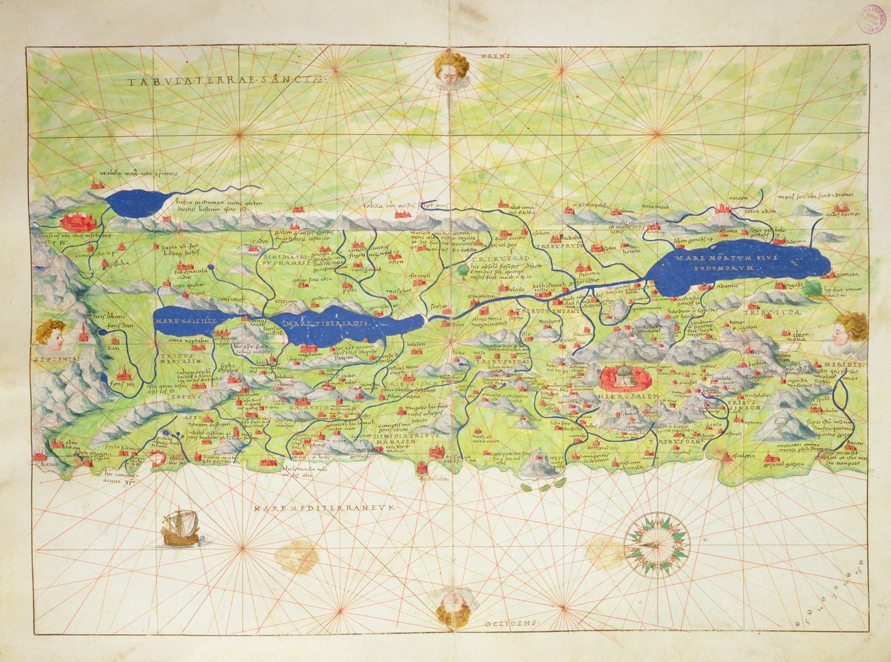 Det hellige land, fra et verdensatlas i 33 kart, Venezia, 1. september 1553 (blekk på vellum) (se også 330965) av Battista Agnese