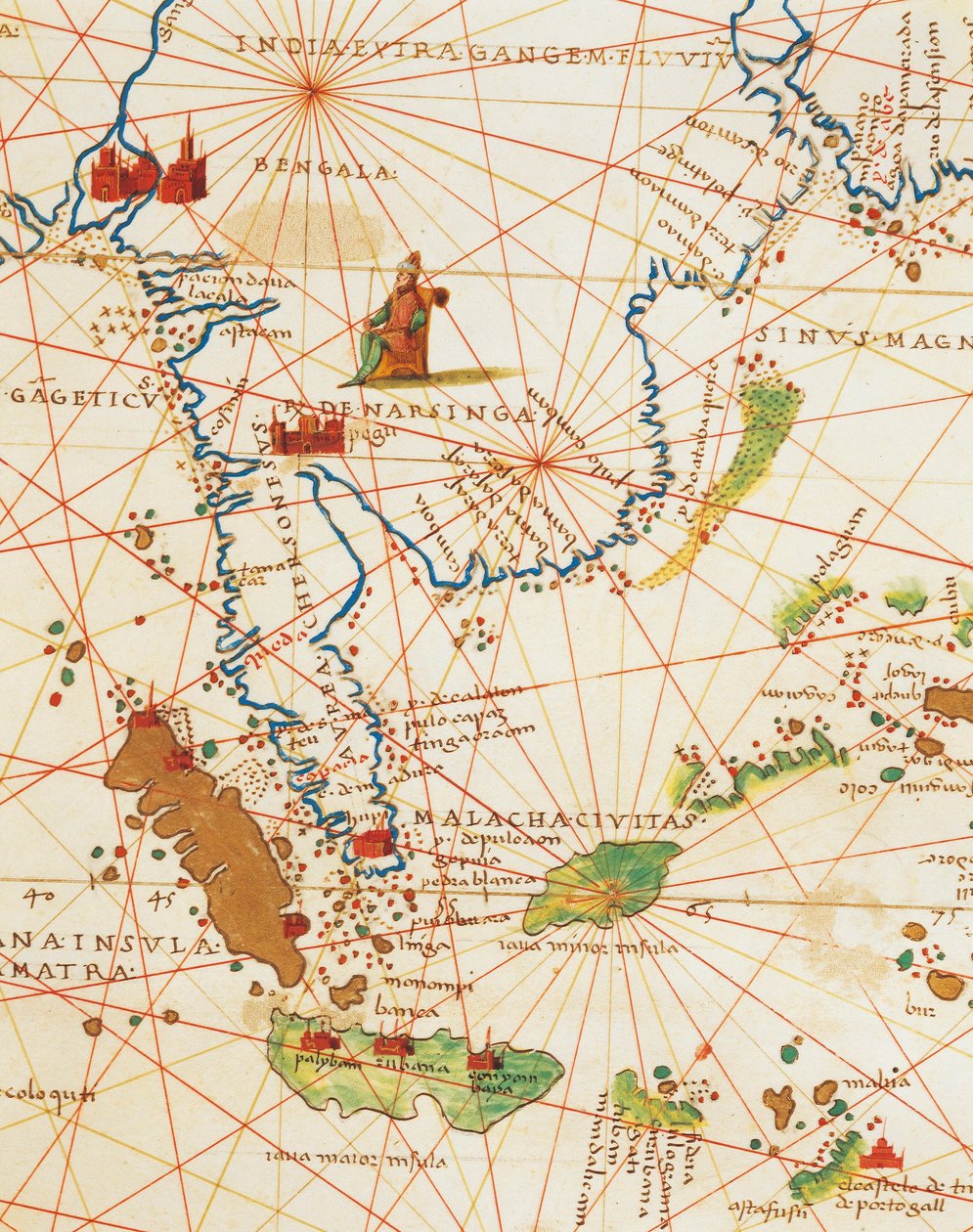 Det indiske hav og deler av Asia og Afrika: Malaysia og øyene Java og Sumatra, fra Atlas of the World i trettitre kart, av Battista Agnese av Battista Agnese