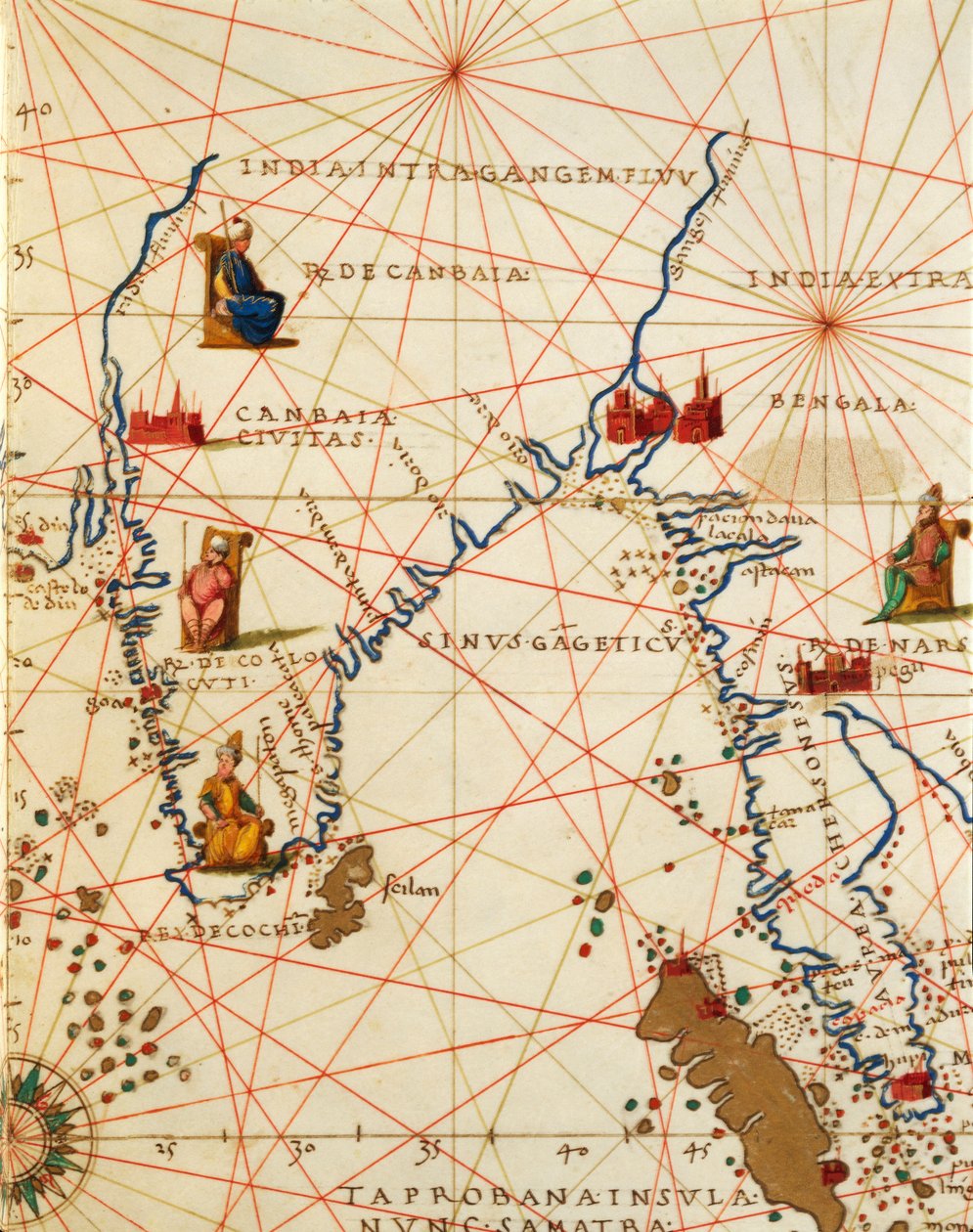 Det indiske hav og en del av Asia og Afrika: Den indiske halvøy, fra Atlas of the World i trettitre kart, av Battista Agnese av Battista Agnese