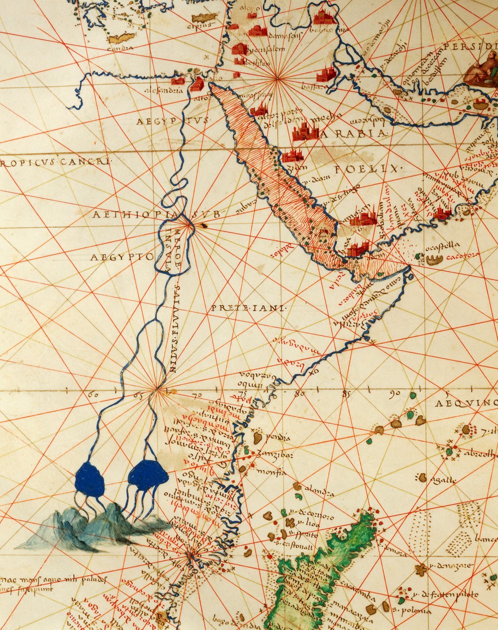 Det indiske hav og en del av Asia og Afrika: Nilens løp, fra Atlas of the World i trettitre kart, av Battista Agnese av Battista Agnese