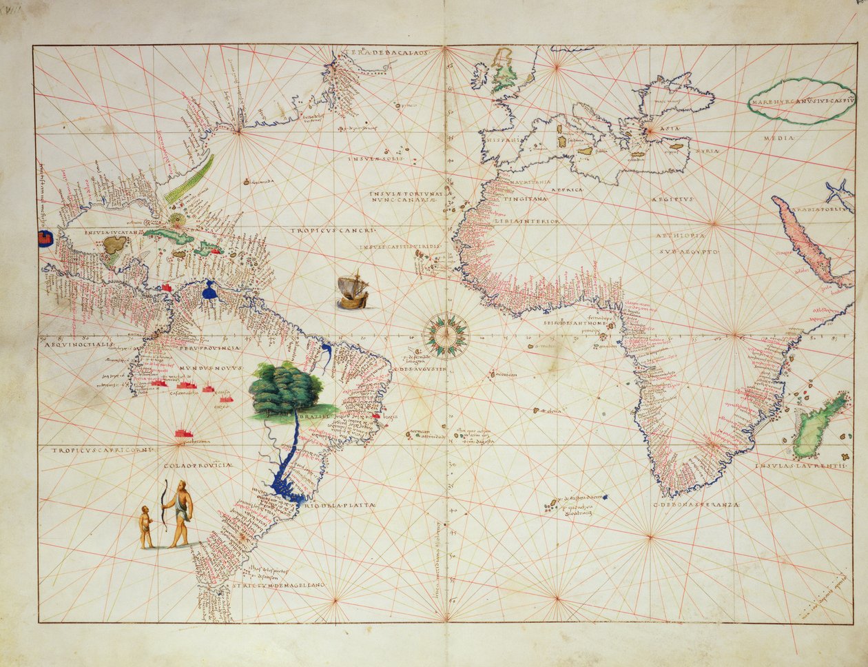 The New World, from an Atlas of the World in 33 Maps, Venezia, 1. september 1553 (blekk på vellum) (se også 330961) av Battista Agnese