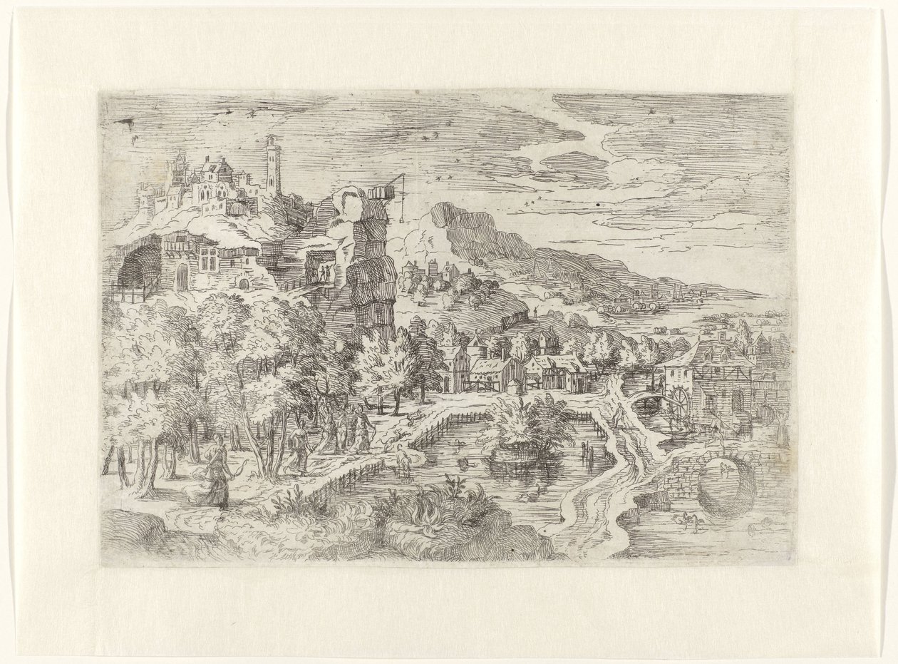 Landskap med kvinner på jakt av Battista Angolo del Moro (attributed to)