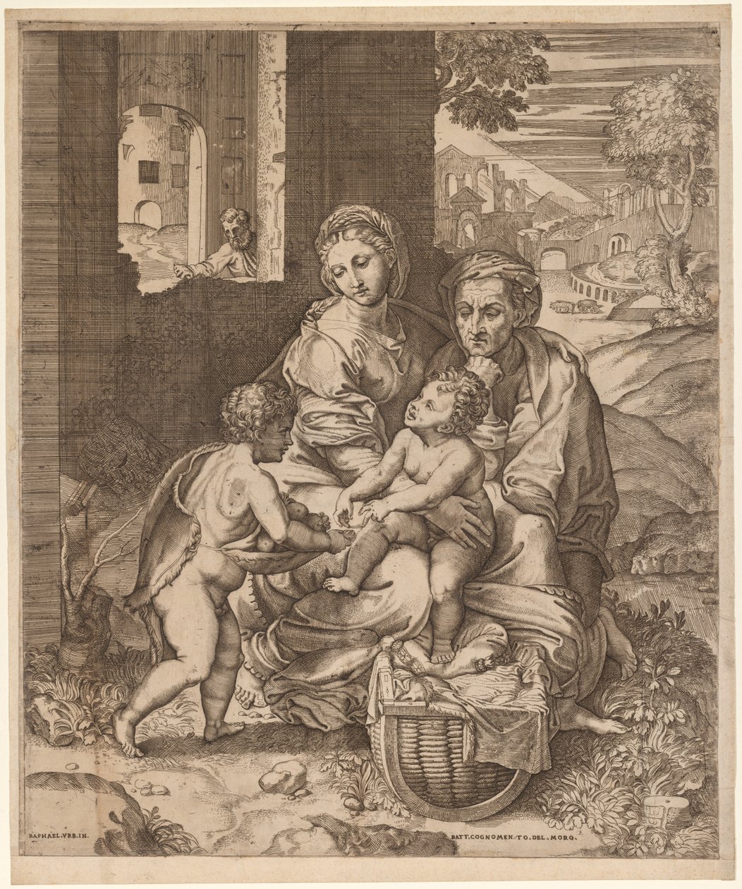 Den hellige familie (La Perla) (etter Raphael) av Battista Angolo del Moro
