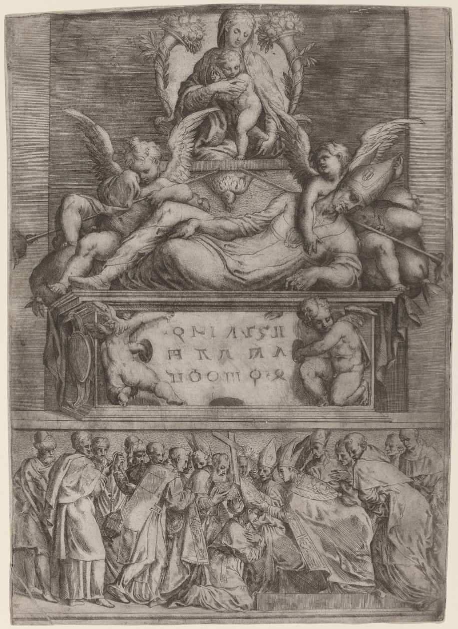 Graven til en biskop av Battista Angolo del Moro after Parmigianino