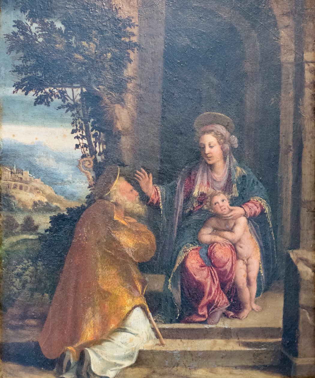 Jomfru med barn og biskop av Battista & Dossi Dosso (c.1486 1542) Dossi