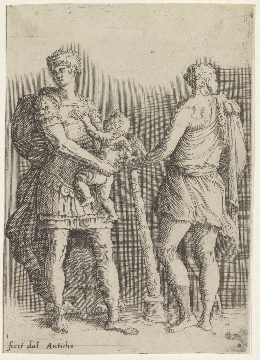 Perseus med to putti og Hercules, sett bakfra av Battista Franco