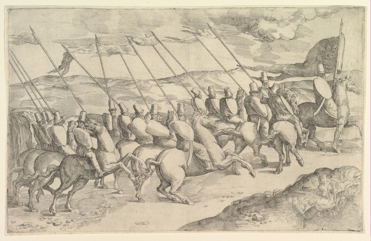Et kompani av ryttere. av Battista Franco Veneziano