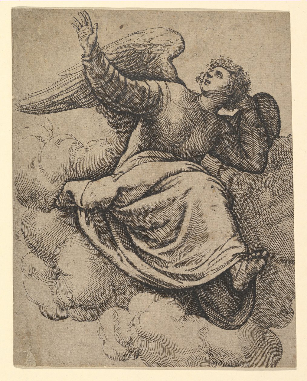 Engel sitter på en sky, ca. 1560. av Battista Franco Veneziano