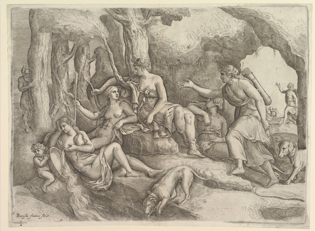 Diana hviler med nymfer. av Battista Franco Veneziano