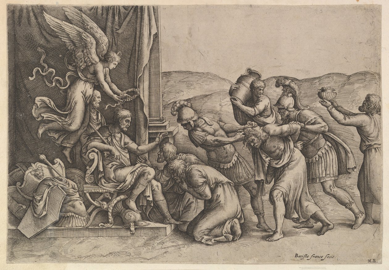 Scipio gir nåde til fangene, 1530-61. av Battista Franco Veneziano