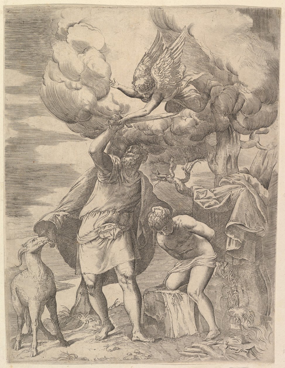 Engelen som holder Abrahams arm, etter 1552. av Battista Franco Veneziano