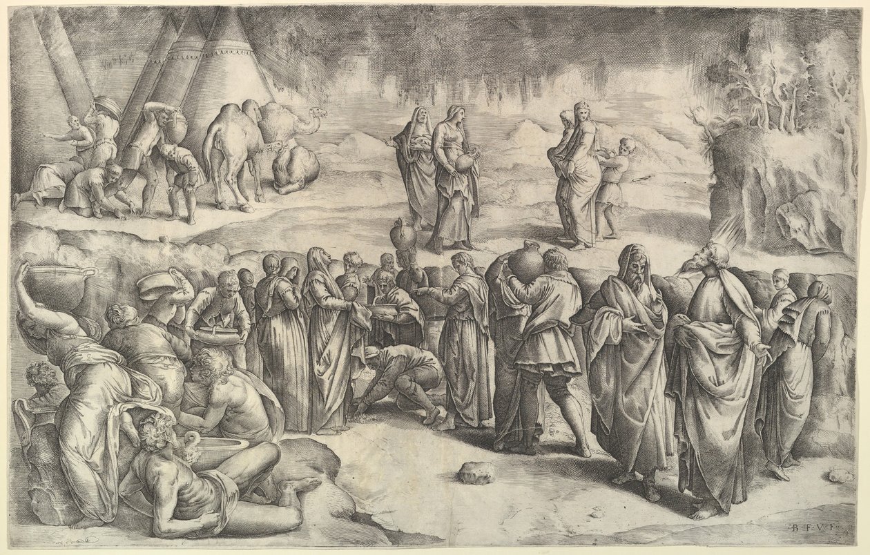 The Israelites Gathering Manna, ca. 1547.    1194662   no       norwegian Successfully Translated  Original: ""Le domaine de Mount Fyans en Australie"" (Mount Fyans homestead) Peinture de Louis Buvelot (1814-1888) - 1869 - Oil on canvas Dim 58,6x95,3 cm Na av Battista Franco Veneziano