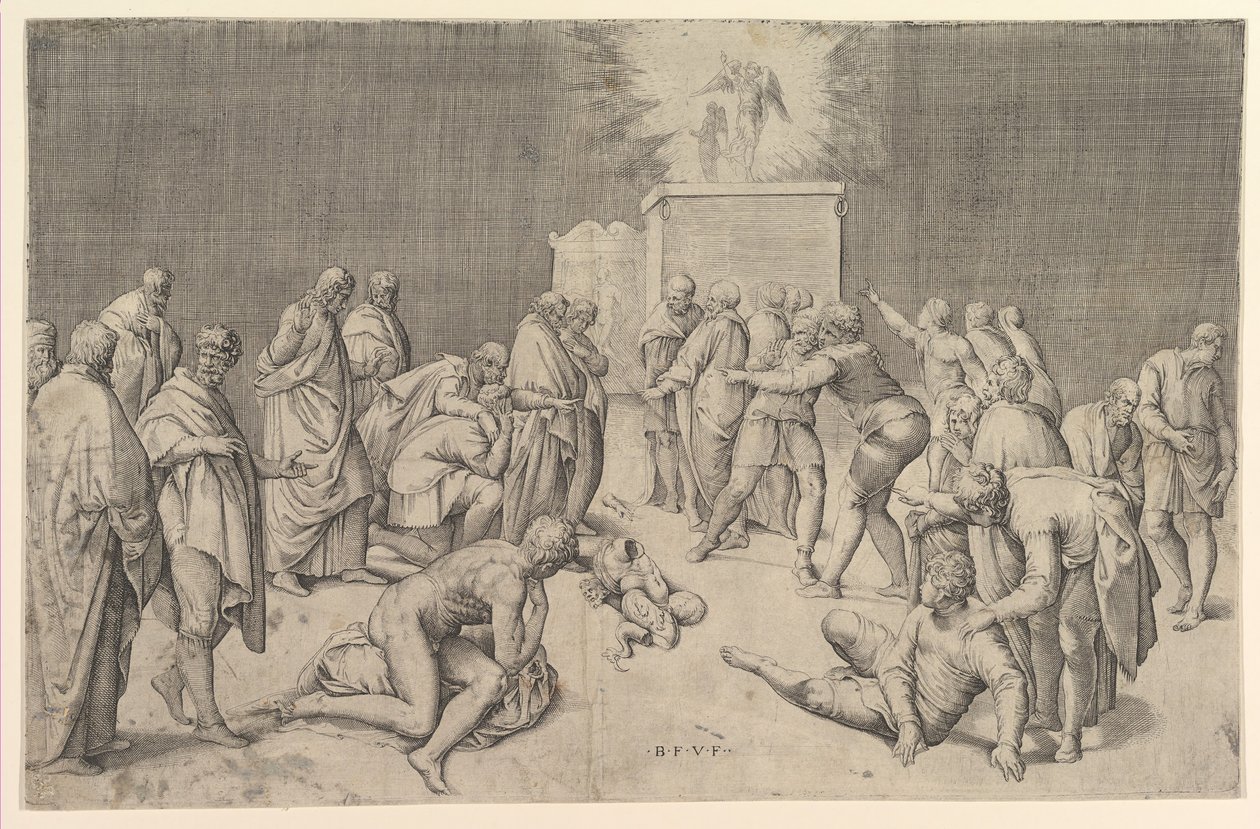 Filisterne plasserer paktens ark i Dagons tempel, ca. 1540. av Battista Franco Veneziano