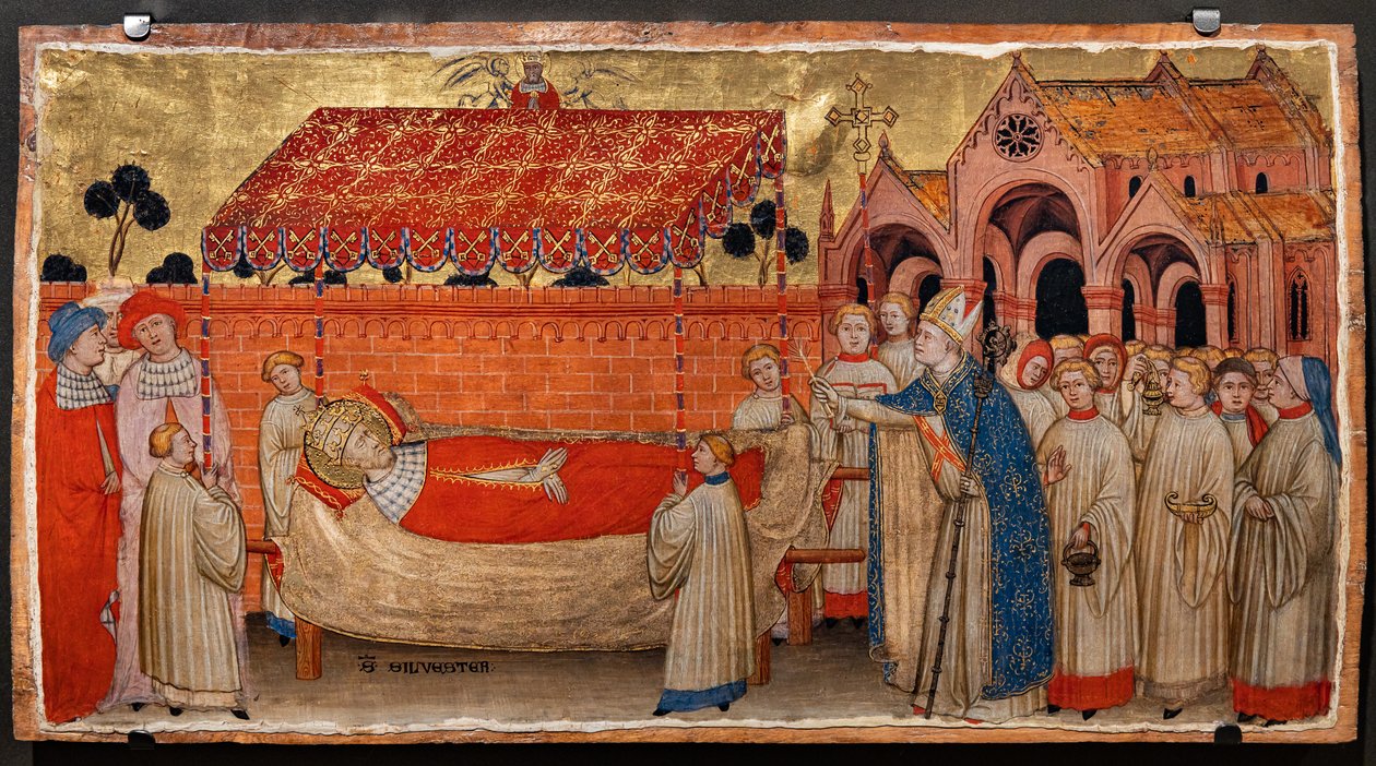 St. Sylvesters død (tempera på panel) av Battista da Vicenza