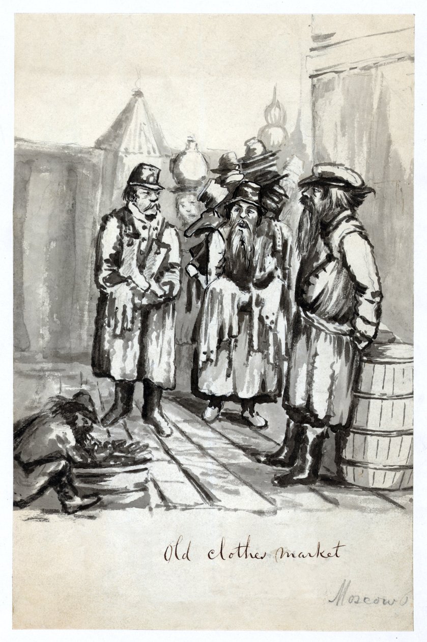Old Clothes Market, Moskva, publisert ca. 1862 av Bayard Taylor