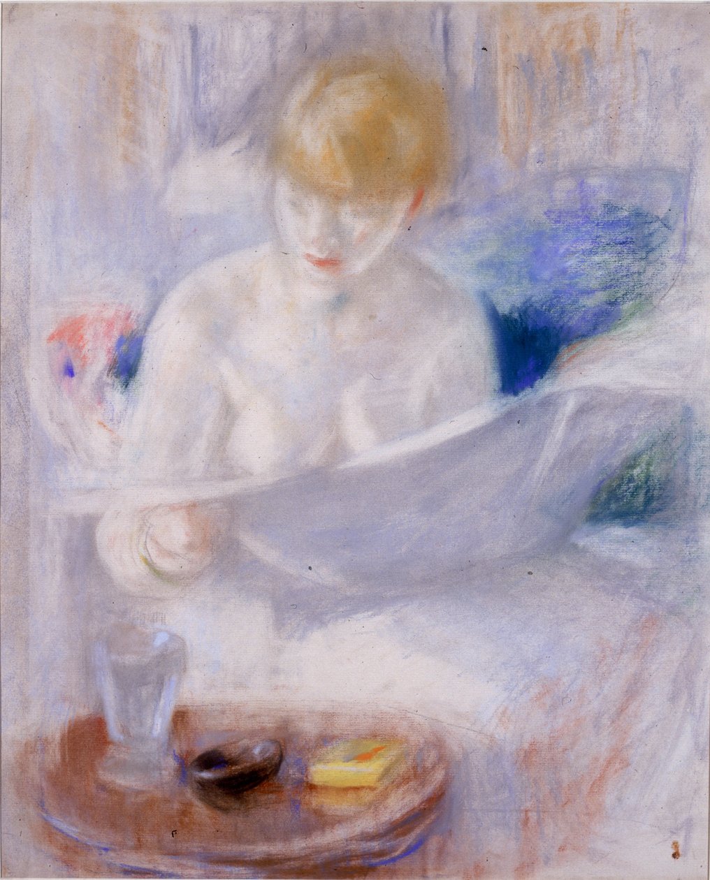 Leser i den Litt (pastell og blyant om bord) av Beatrice How