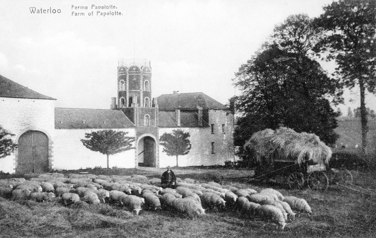 Farm of Papelotte, et viktig strategisk sted for Wellington under slaget ved Waterloo, minnepostkort, ca. 1912 (photolitho) av Belgian Photographer