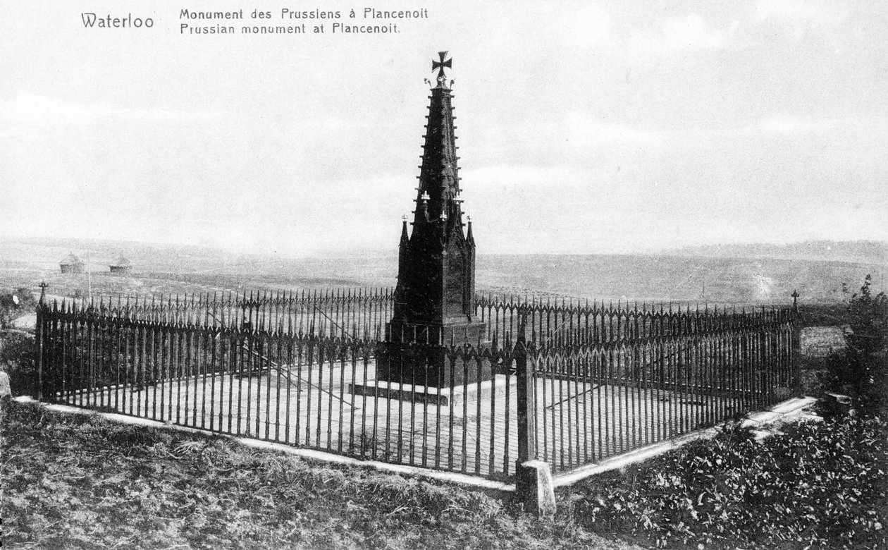 Det prøyssiske minnesmerket ved Plancenoit, minnepostkort ca. 1912 (photolitho) av Belgian Photographer