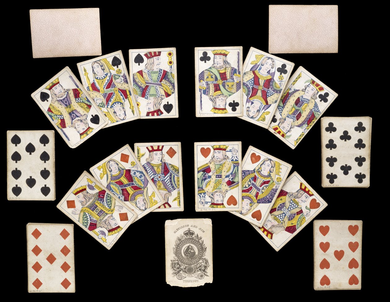 Dekk med spillekort, ca. 1835-1840 (trykt og malt papir) av Belgian School