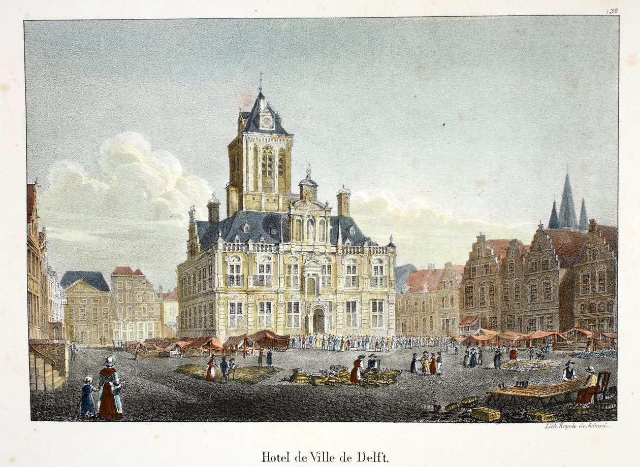 Hotel de Ville de Delft, ca. 1895 (photochrom) av Belgian School