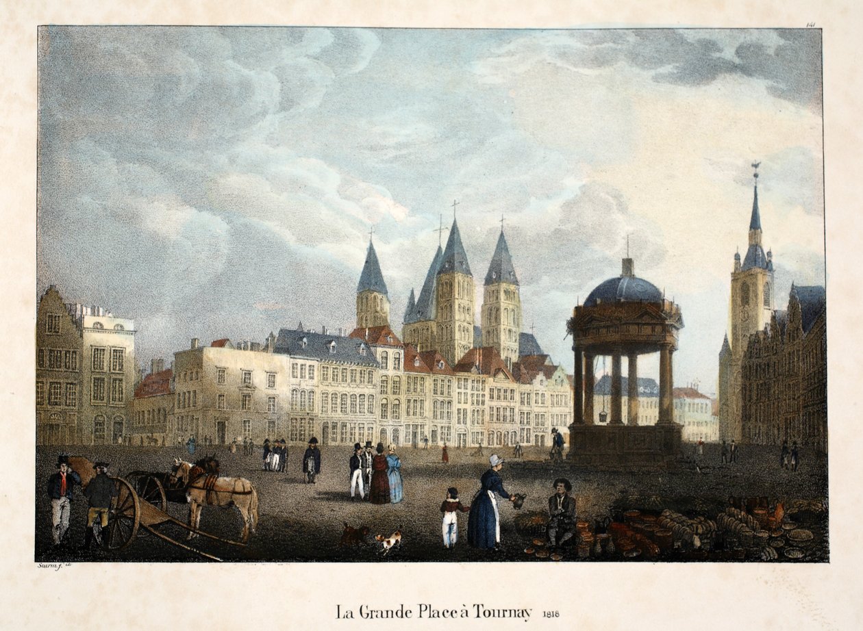 The Grande Place i Tournay, 1816, ca. 1895 (fotokrom) av Belgian School