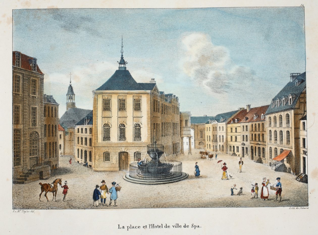 Torget og rådhuset i Spa, ca. 1895 (fotokrom) av Belgian School