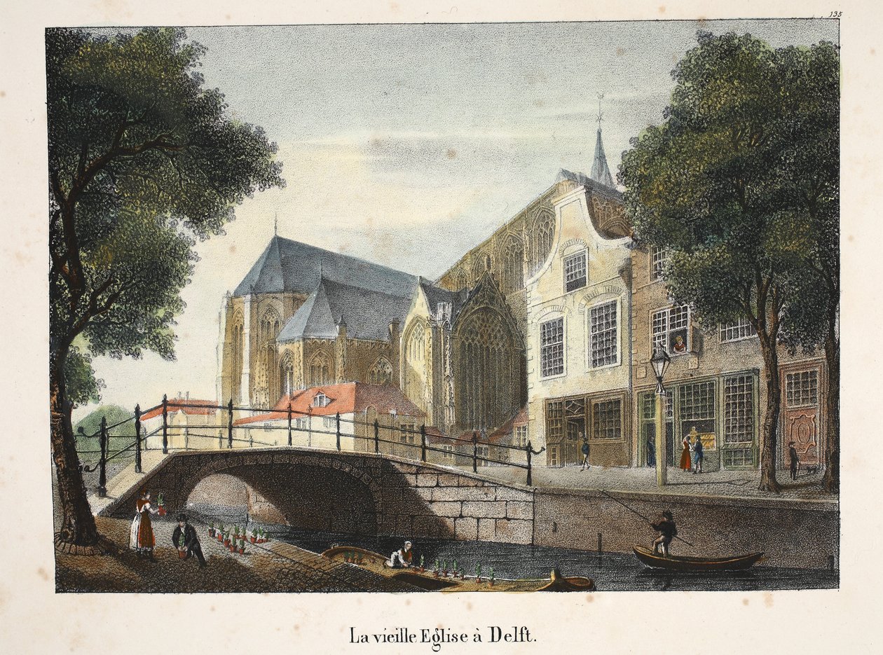 Den gamle kirke i Delft, ca. 1895 (fotokrom) av Belgian School