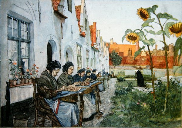 Blondemakere i hagen til et eldrehjem i Brugge av Belgian School