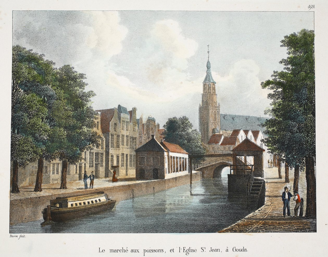 Fiskemarkedet og Johanneskirken i Gouda, ca. 1895 (fotokrom) av Belgian School