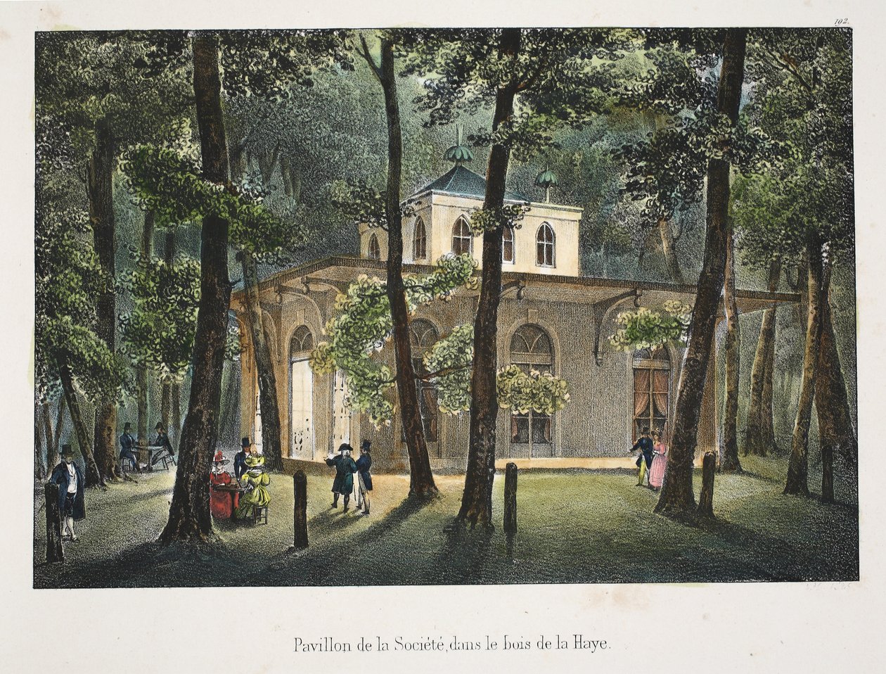 Samfundets paviljong, i skogen i Haag, ca. 1895 (fotokrom) av Belgian School