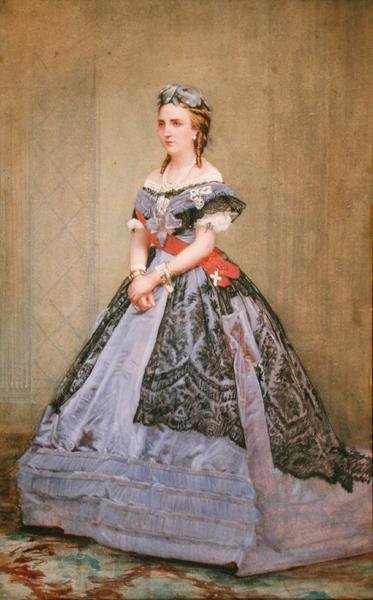 Portrett av Charlotte av Saxe-Cobourg-Gotha (1840-1927) Prinsesse av Belgia og keiserinne av Mexico (akvarell på papir) av Belgian School