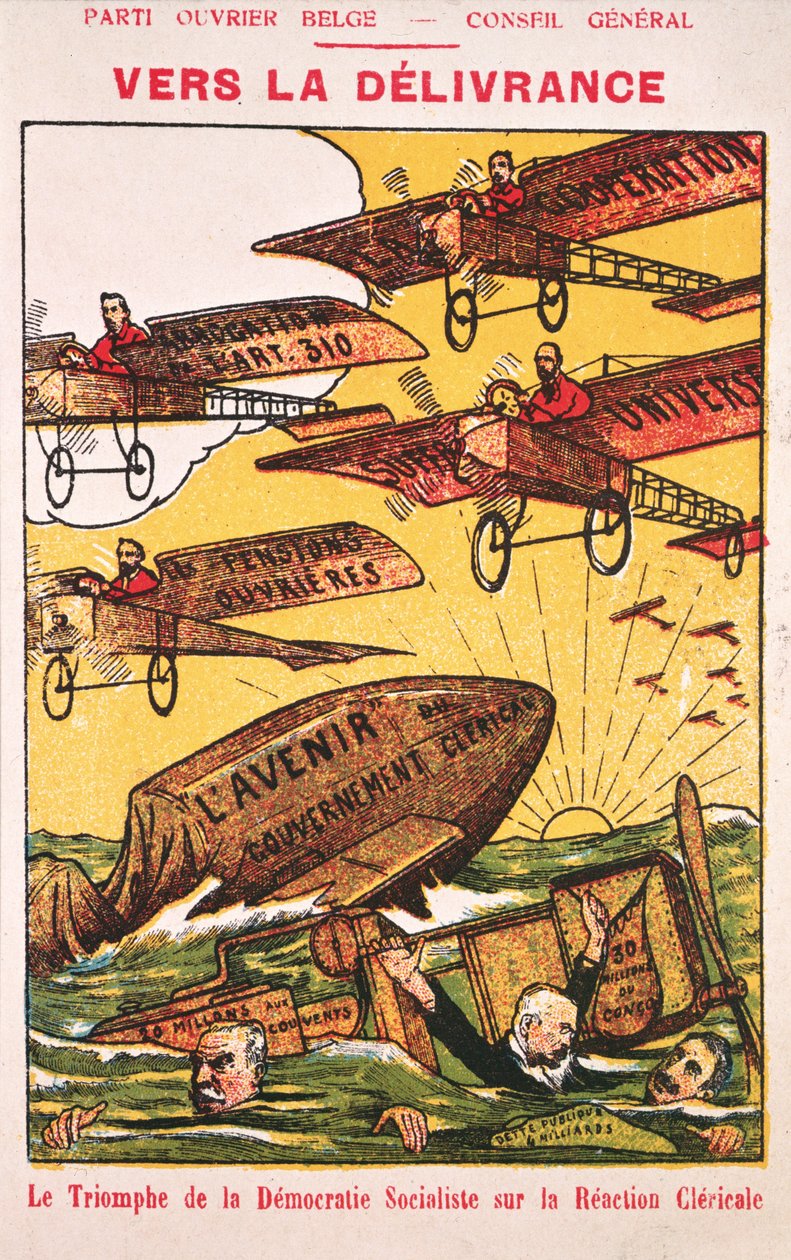 Plakat som reklamerer for Parti Ouvrier Belge (det belgiske arbeiderpartiet) før 1914 av Belgian School