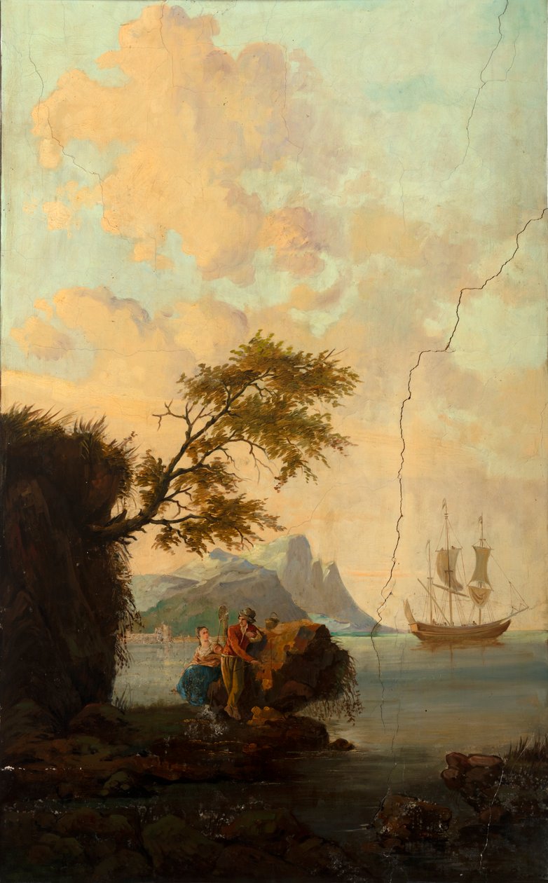 Andre bakrom på baksiden, møterom, veggmalerier med landlige scener i klassisk stil, trolig fra rundt 1810, scene 5 av Belgian School