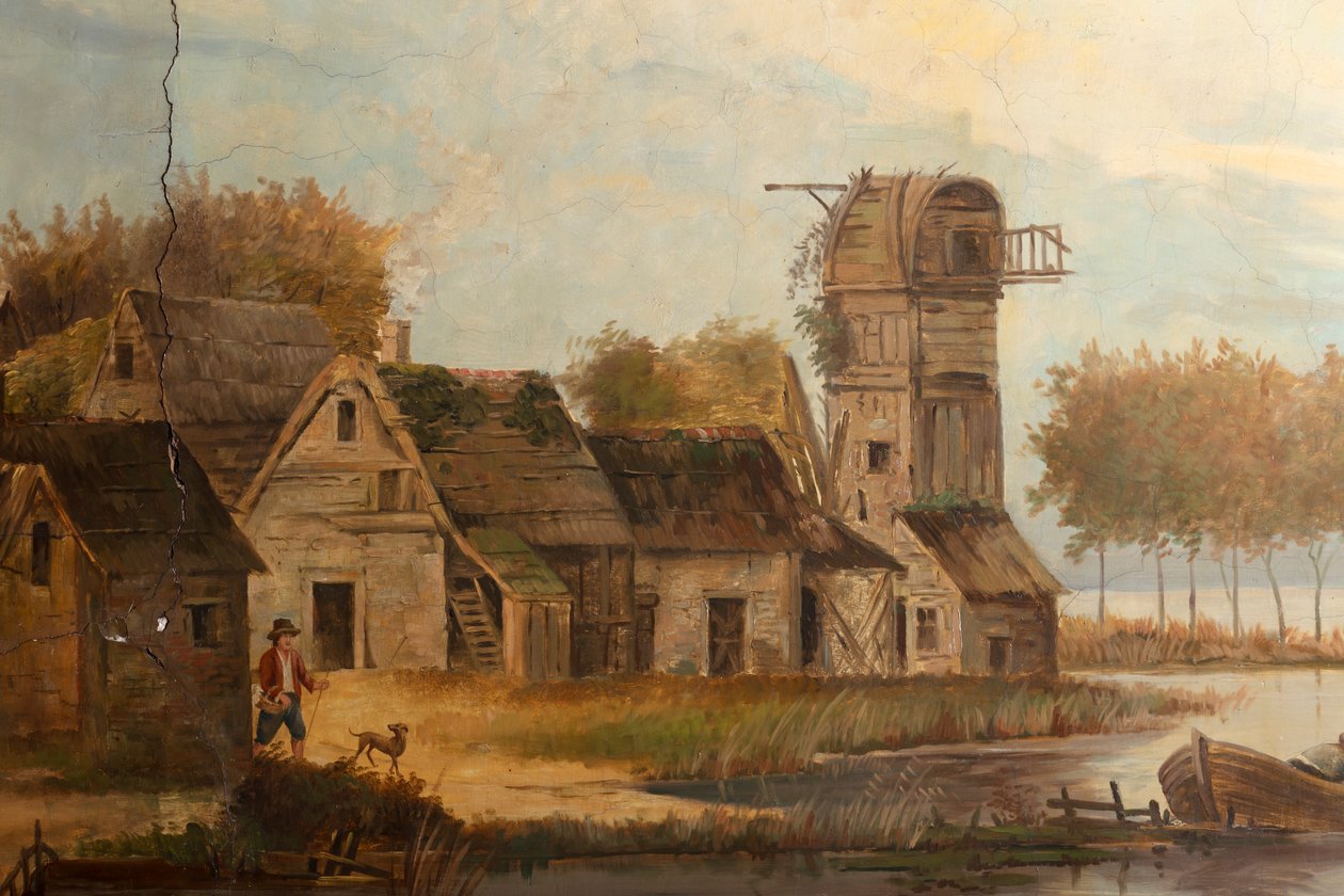 Andre bakrom på baksiden, møterom, veggmalerier med landlige scener i klassisk stil, trolig fra rundt 1810, scene 3 av Belgian School