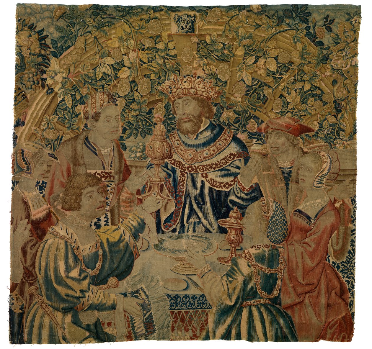 Tapestry, bankett med konge i en arkade, muligens laget i Brussel, Belgia av Belgian School