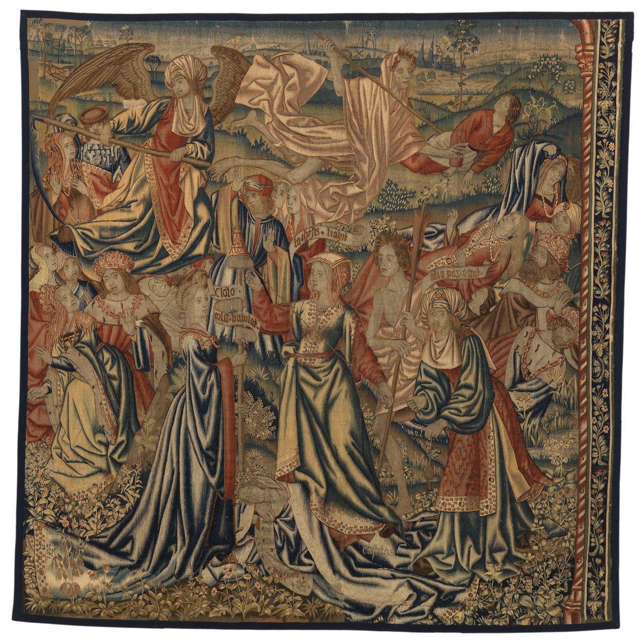 Tapestry, Triumph of Death over Chastity with the Three Fates, laget i Brussel, Belgia, tidlig på 1500-tallet (ull og silke) av Belgian School