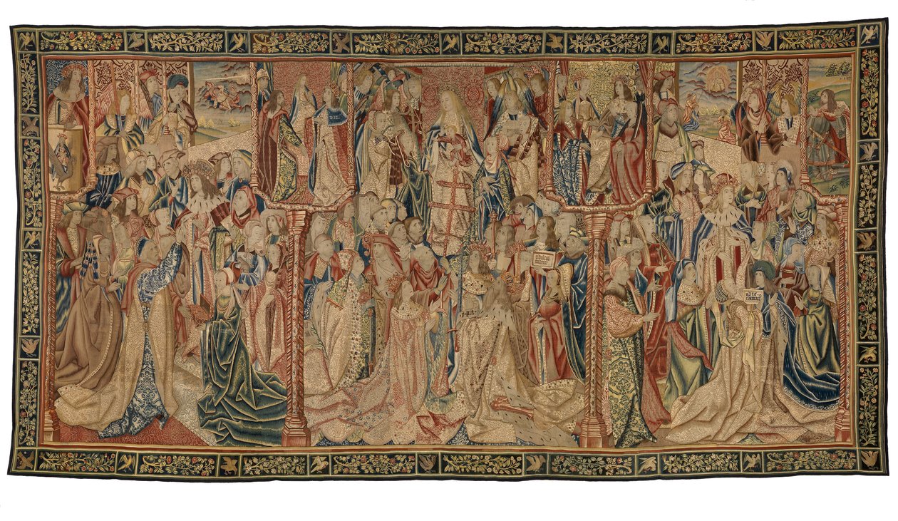 Tapestry, Triumph of the Virgin eller Madonna, laget i Brussel, Belgia, ca. 1500 (ull og silke) av Belgian School