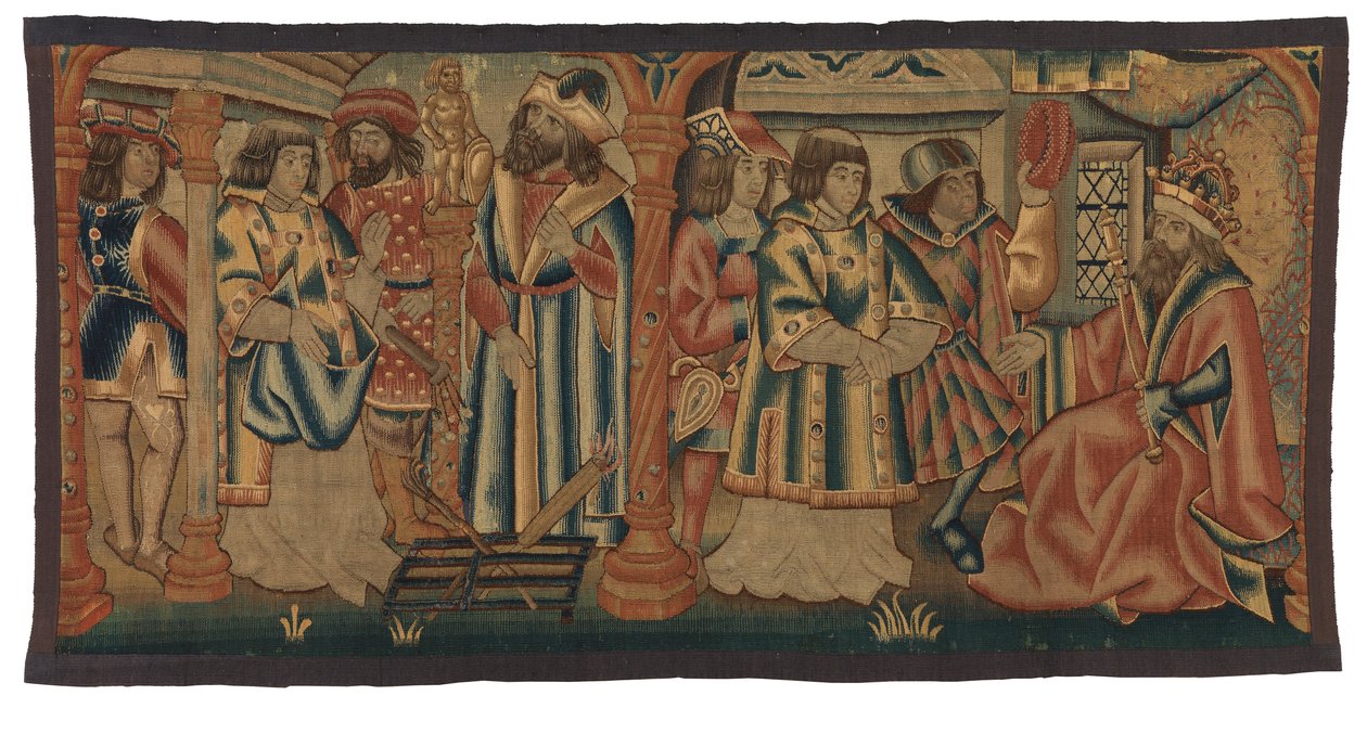 Tapestry, To scener fra Life of St Lawrence, muligens laget i Tournai, Belgia eller Nedre Rheinland, Frankrike eller Tyskland av Belgian School