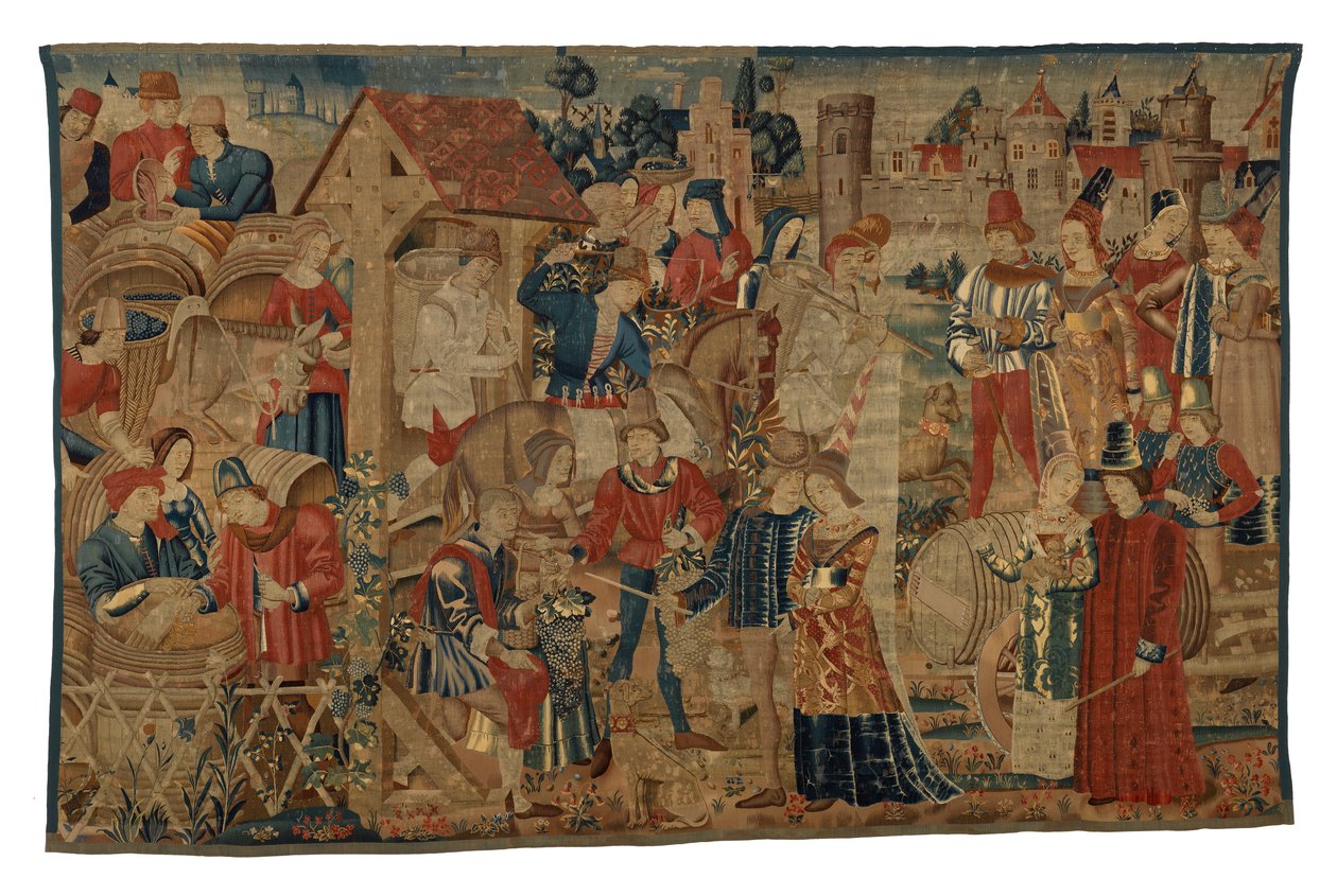 Billedteppe som viser Vintagers, fra Tournai, ca. 1460-70 (ull) av Belgian School
