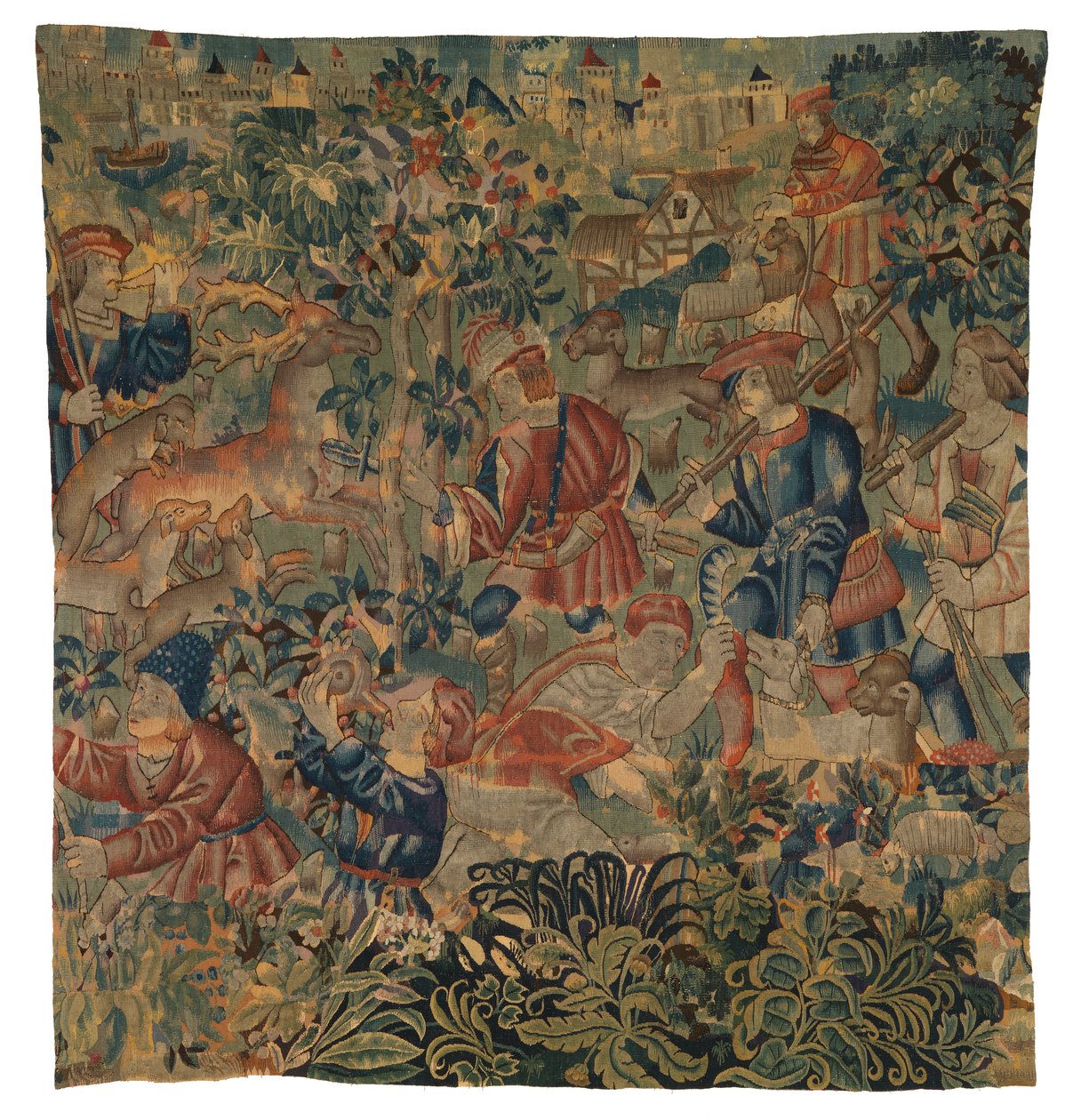 Tapet som viser jaktscener, muligens fra Tournai, ca. 1500 (ull) av Belgian School