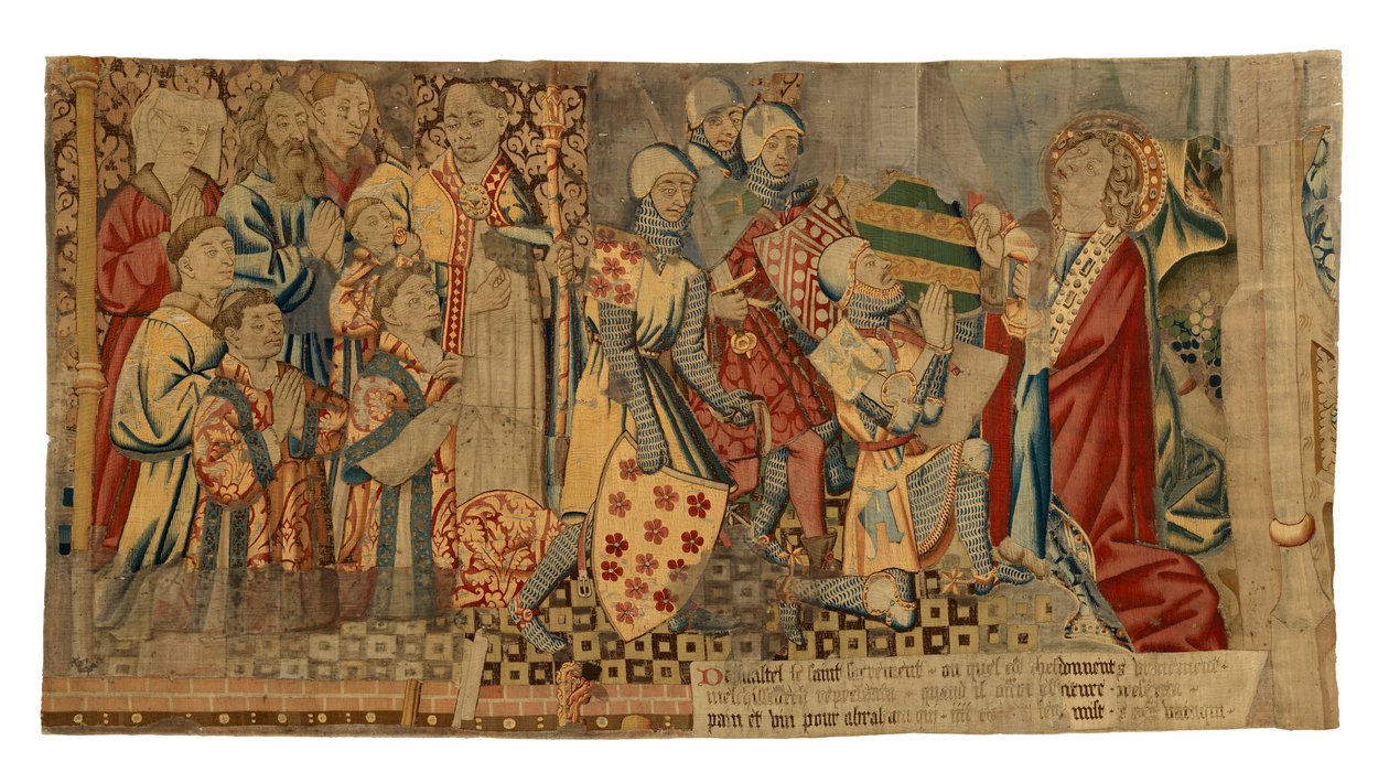 Billedteppefragmenter fra et billedvev som viser De syv sakramenter, laget i Tournai, Belgia av Belgian School