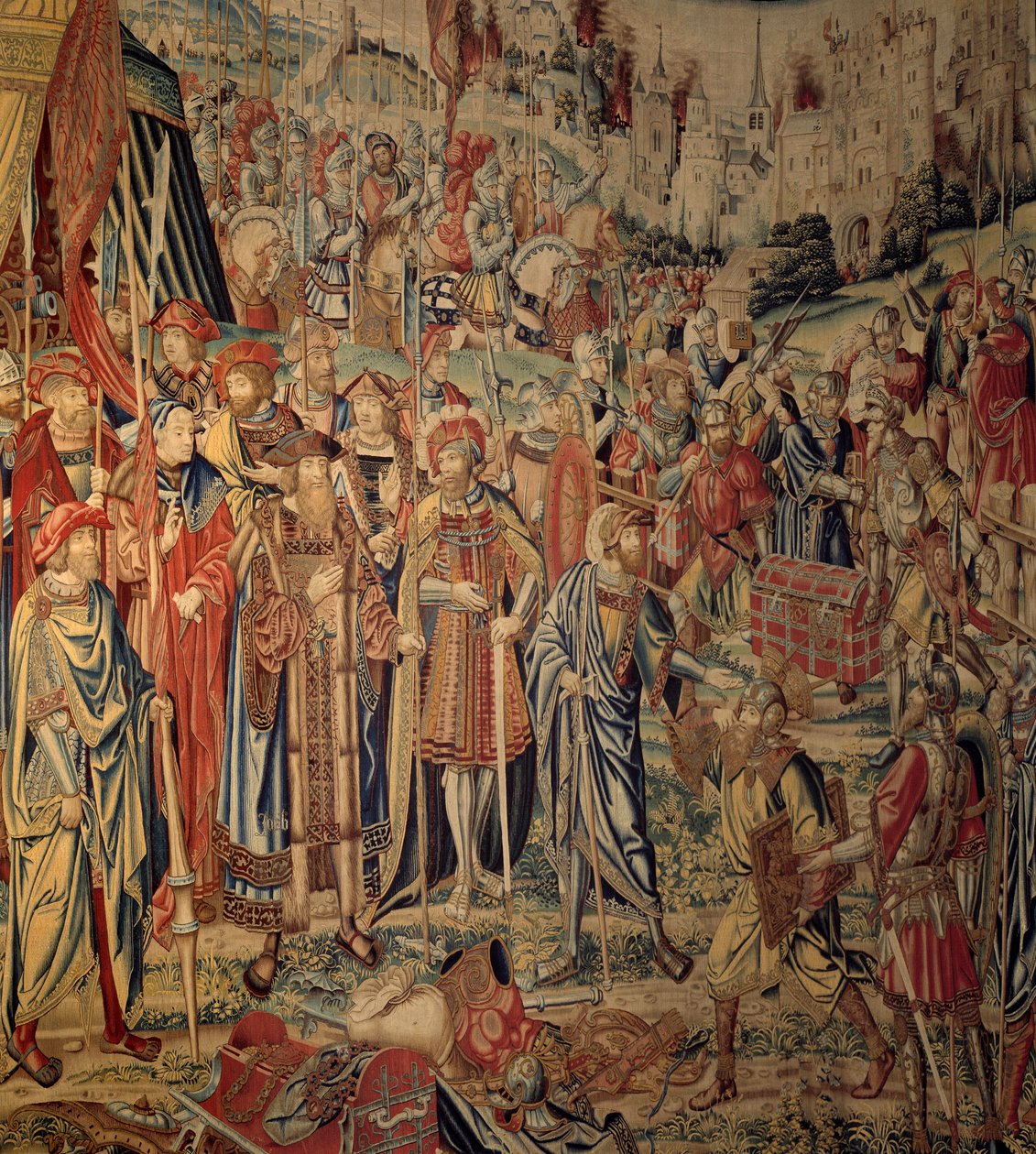 Tapetet av David og Betsabee: Joabs våpen. Tapet basert på en tegning av Jan Van Roome laget i verkstedene i Brussel. Ecouen-renessansemuseum fra 1500-tallet av Belgian School
