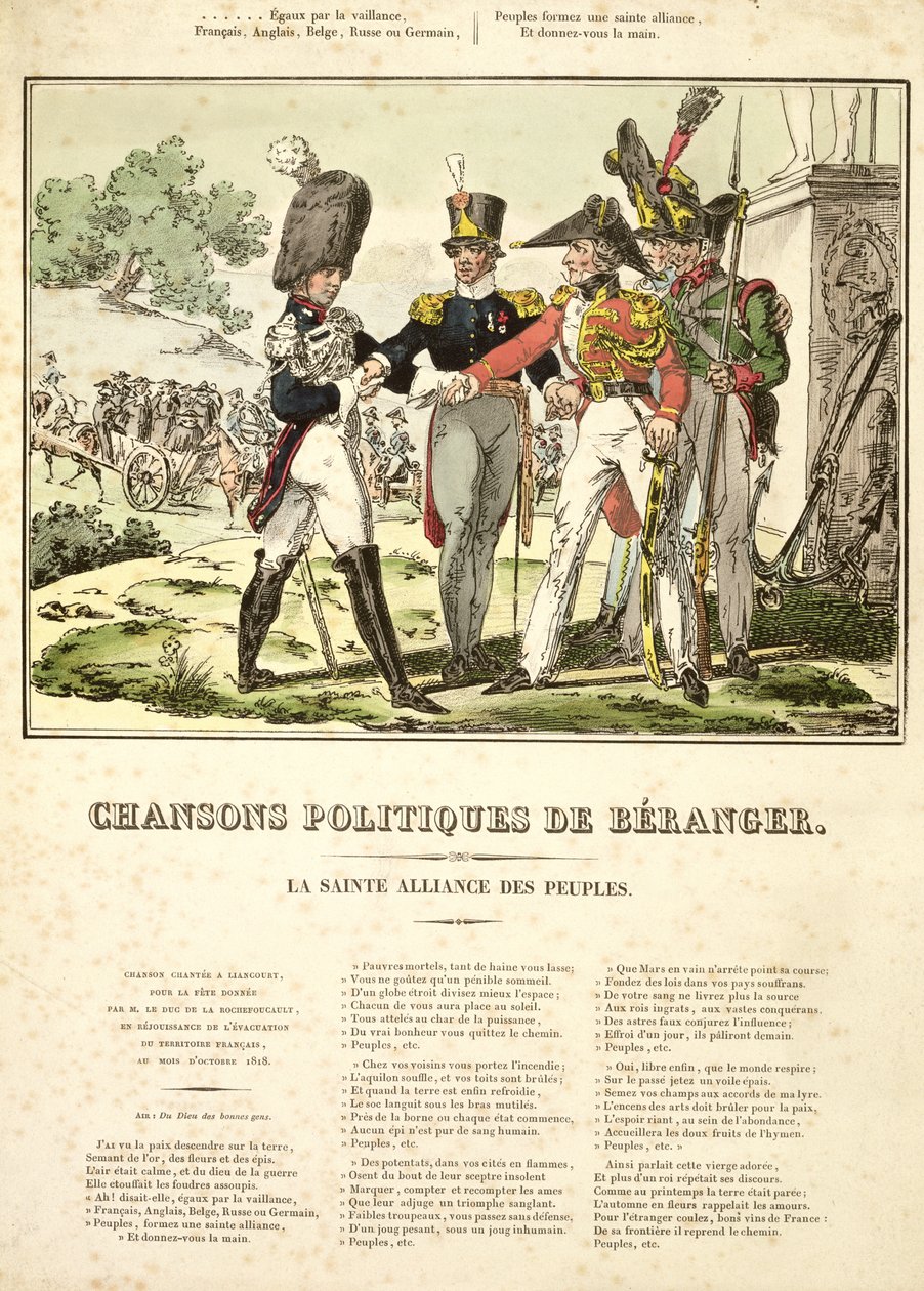 The Holy Alliance of the Nations, fra Chansons Politiques de Beranger, 1815-1818 av Belgian School