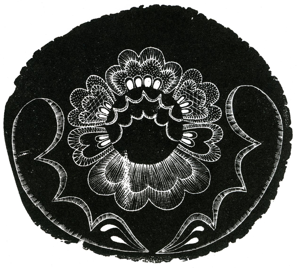 Skandinavisk folkebroderi, 2013 (tregravering på papir) av Bella Larsson