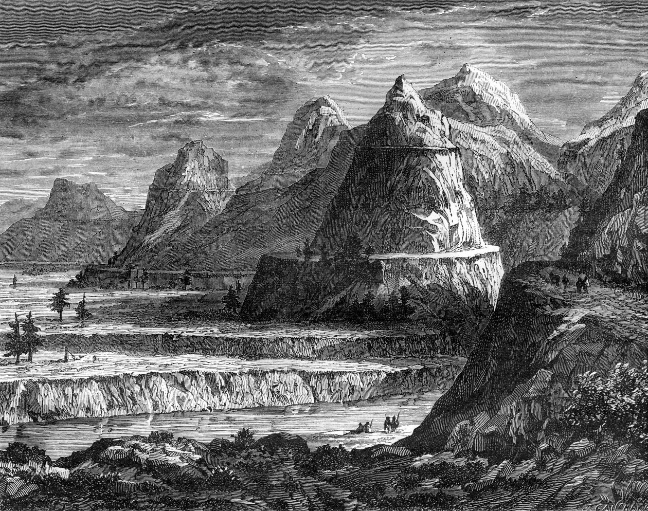Terrasser av Fraser River, British Columbia, Canada, 1800-tallet. av Bellel